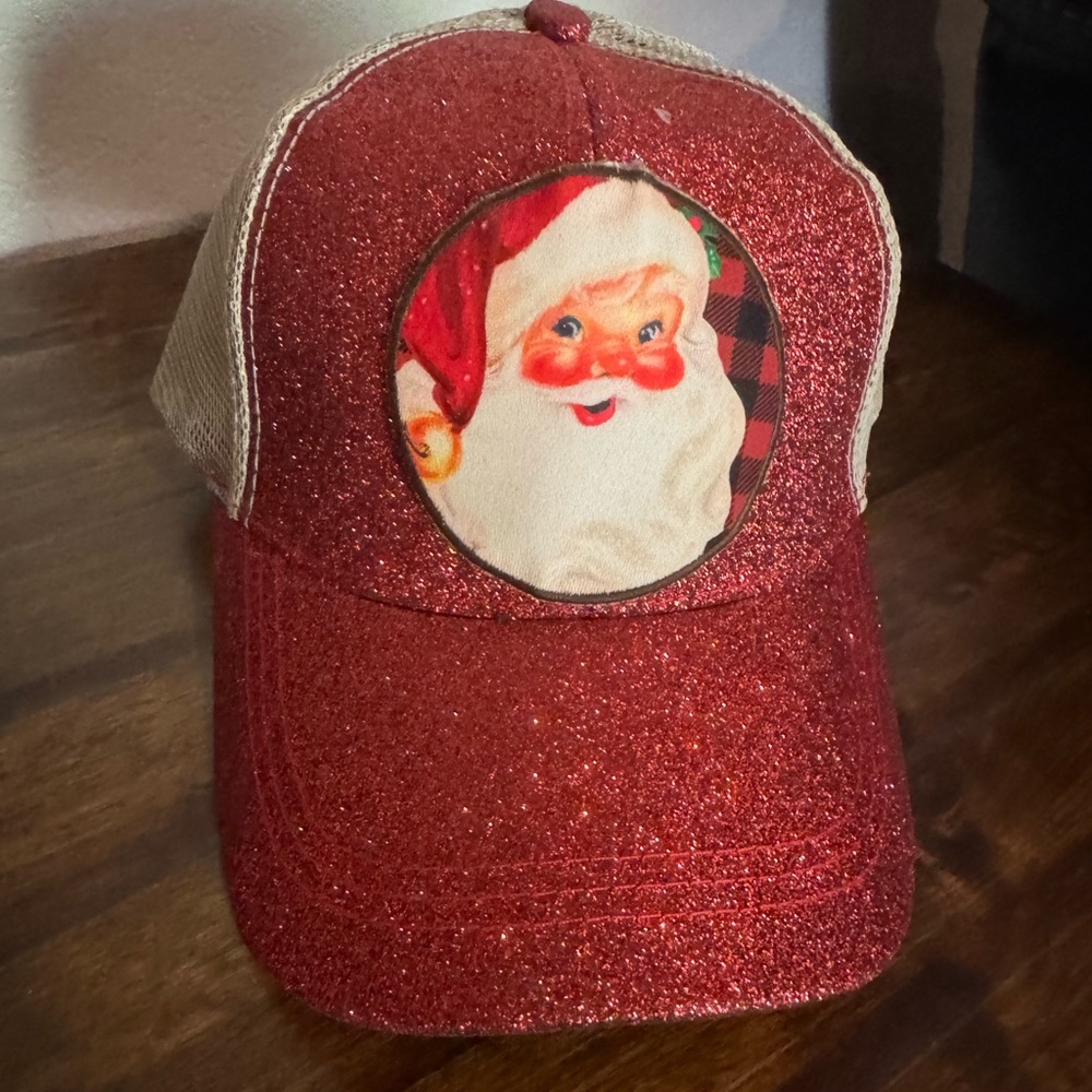 Festive Red Glitter Santa Hat